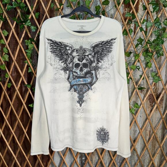 Vintage Y2K no boundaries thermal grunge skull 00 LS t-shirt - Picture 1 of 5